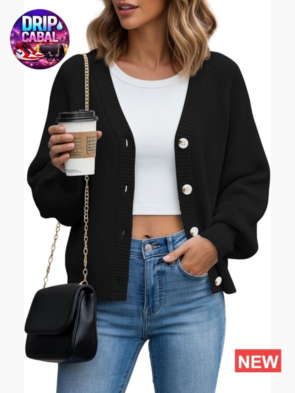 Chunky Knit Open Front Cardigan Long Sleeve Button Loose Short Outerwear